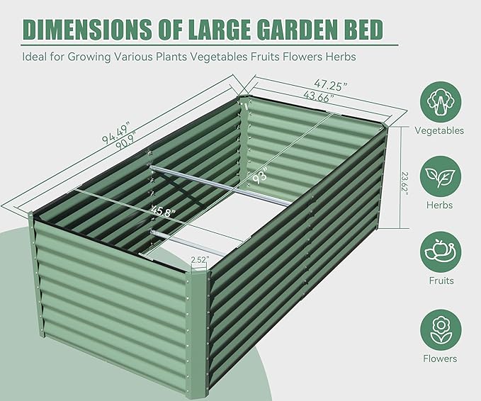Domi Galvanized Raised Garden Bed, Outdoor Planter Garden Boxes Large Metal Planter Box for Gardening Vegetables Fruits Flowers, Green (8x4x2ft)