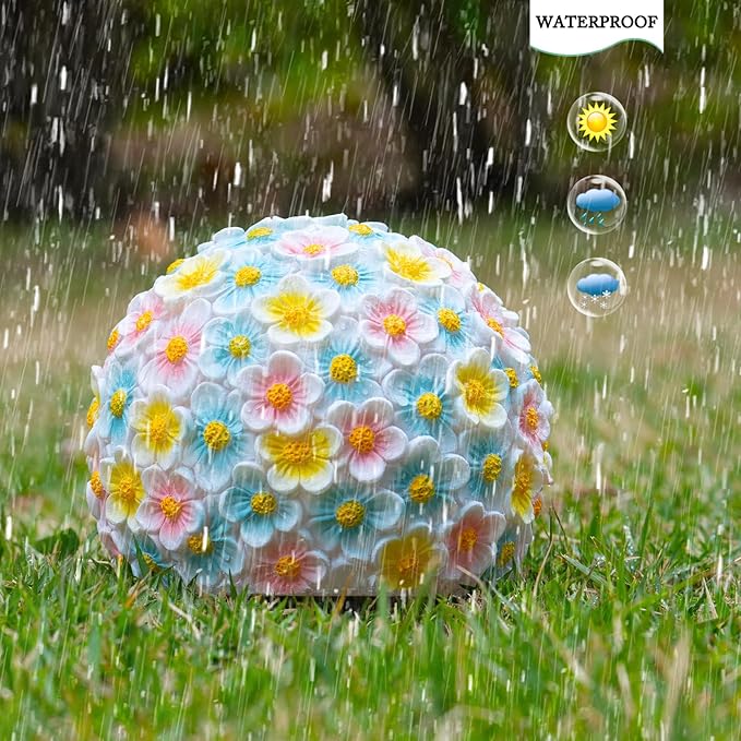 Garden Solar Lights Outdoor Decorative,Colored Resin Flower Solar Globe Lights,Upgraded Waterproof Multicolor Ball Lights for Yard Pathway Patio Lawn Outside Decor