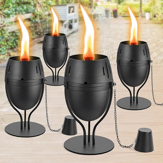 4 Pack Metal Table Top Torches, 14 oz Citronella Torches for Outside, Refillable Flame Light Torch, Decorative Tabletop Lantern for Yard, Patio, Deck, Garden, Party, Landscape