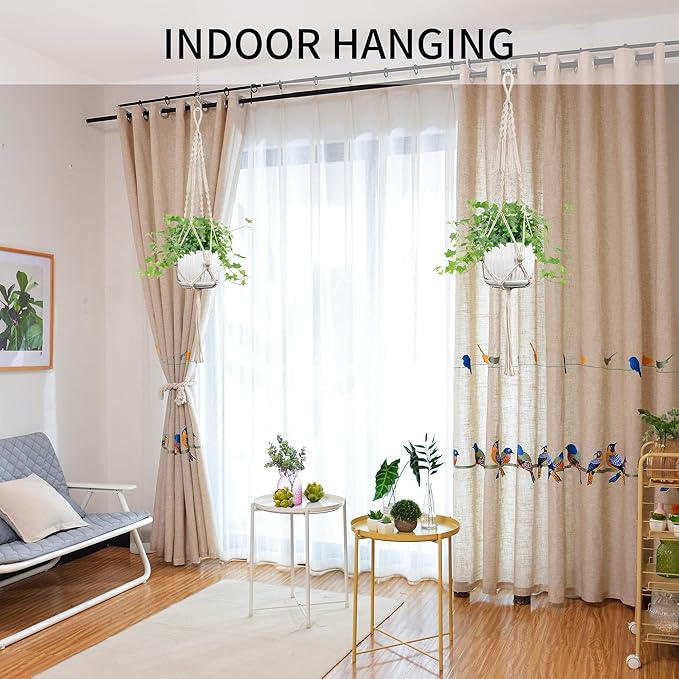 2 Pack Macrame Plant Hanger, 44 Inch, Fits 4-12 Inch Pots, Extra Long Indoor Outdoor Hanging Planter Basket Flower Pot Holder, Boho Home Decor, Ivory (POTS NOT Included)