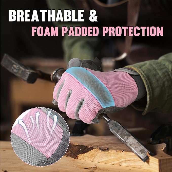 HANDLANDY Women Safety Work Gloves Utility Touch Screen Working Grip Glove for Yardwork Gardening Breathable Mechanic Gloves