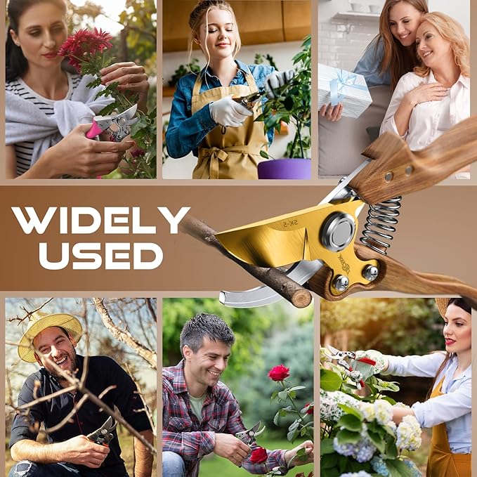 8.5" Professional Bypass Pruning Shears – Heavy Duty Garden Scissors & Clippers for Wood & Tree Trimming, Ultra Sharp SK5 Blade, Ergonomic Handle, Perfect Gardening Gift, 2025 Wood-Like Finish