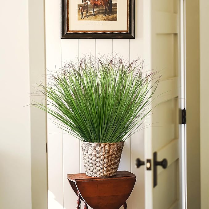 12Pcs Artificial Grass Plants, Faux Shrubs Wheat Grass, Artificial Tall Grass Fake Plants for Outdoor Decor,Artificial Greenery Stems Weed for Room Indoor Home Decor（Green Red Tail）