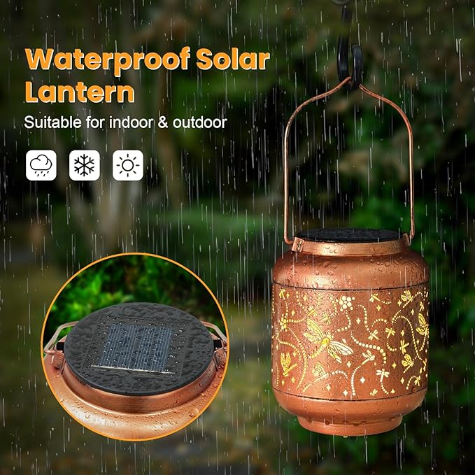 Gifts for Mothers Day Women Mom Grandma Solar Lantern Outdoor Waterproof Dragonfly Garden Decor Hanging Solar Lights Yard Decorations Outdoor, Birthday Gifts for Mom, Backyard, Patio, Porch