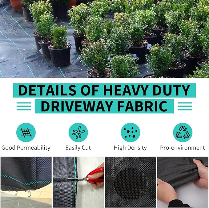 6ftx600ft Heavy Duty Weed Barrier Landscape Fabric – Durable Woven Driveway Garden Cloth for Weed Control, Ground Cover, Landscaping – Long-Lasting Geotextile Fabric – 3.2oz