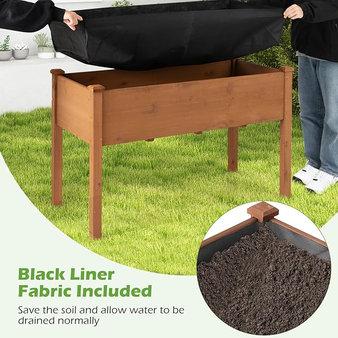 Giantex Raised Garden Bed, Elevated Wood Planter Box with Protective Liner and Drain Hole, Gardening Planter Raised Bed for Planting Vegetables Flowers Succulents Herbs, 49" Lx23 Wx30 H