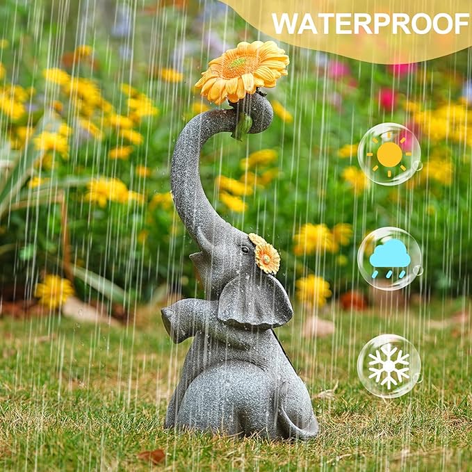 Elephant Sunflower Garden Decor, 14.3" Solar Large Garden Statue, Outdoor Yard Decor, Gifts for Mom, Grandma