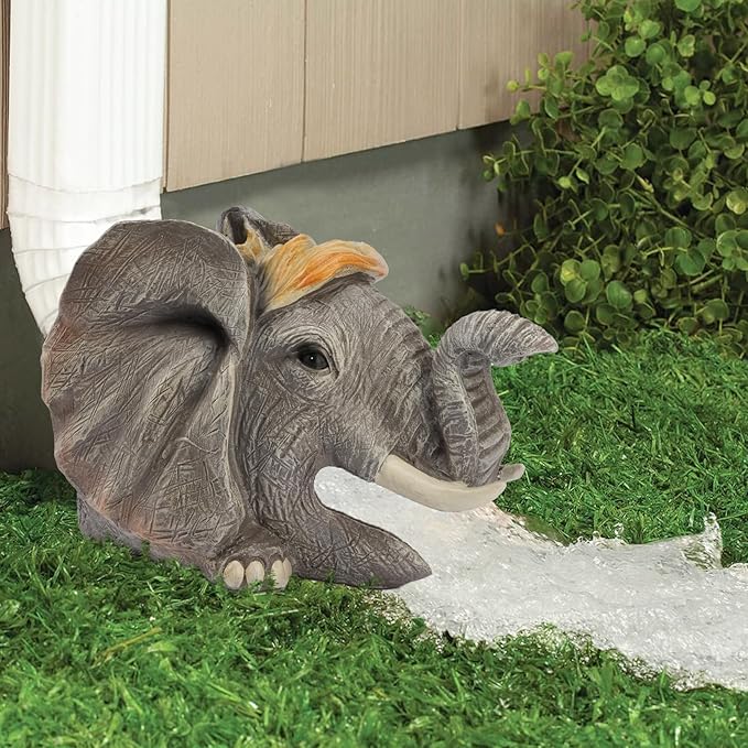 Elenon Elephant Decorative Gutter Downspout Extension Statue, Animal Gutter Guardian Rain Downspout Extender, Garden Splash Block Outdoor Sculpture for 3" × 4" Down Spouts Decor