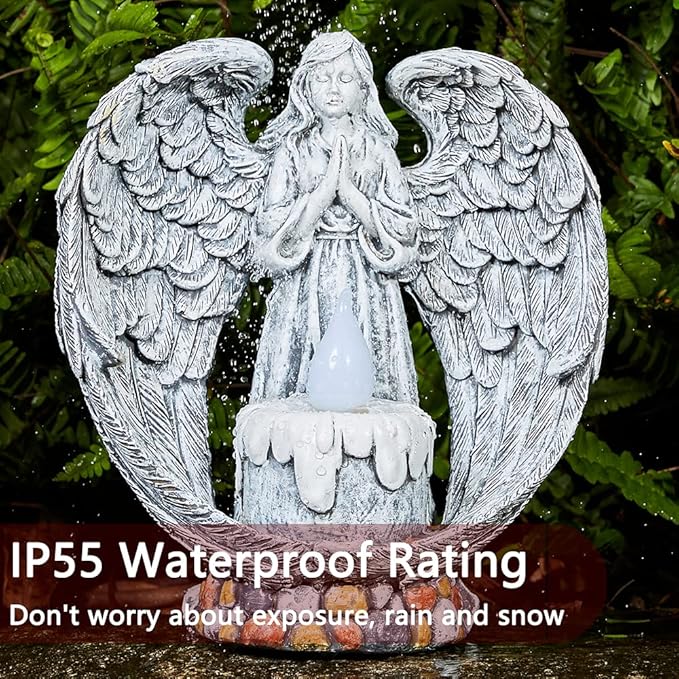 Angel Garden Statues Outdoor Cemetery Decorations for Grave Take The Cross Praying Wings Angel Figurine Cemetery Lights Patio Lawn Yard Porch Decorations 10.24 Inch