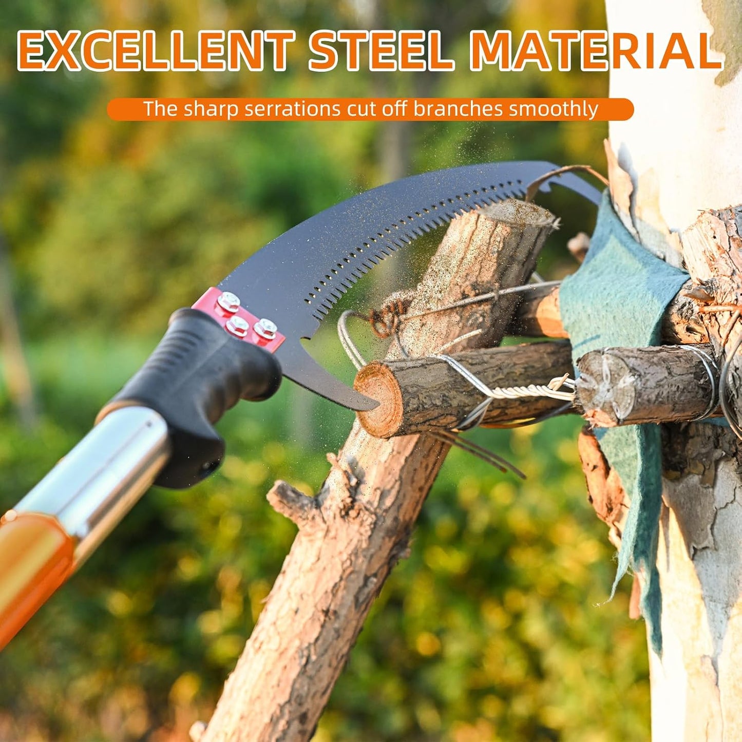 27FT Manual Pole Saw, Tree Branch Trimmer with 8-Section Fiberglass Handle, Sharp Steel Blade, Lightweight Extendable Design for High Branch Trimming, Orange