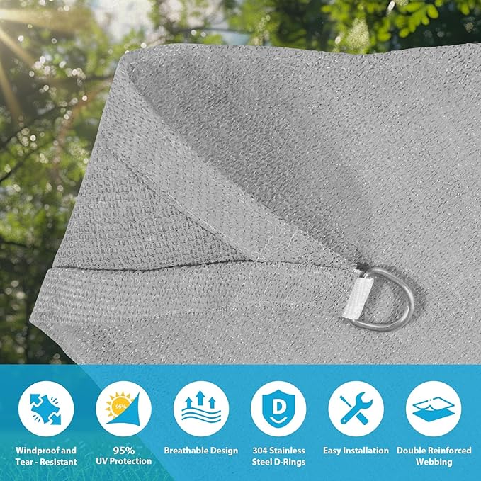 Amagenix Sun Shade Sail 7'X10'X12' Curved Edge Outdoor Shade Canopy Light Grey Breathable 95% UV Block Shade Cloth for Patio Garden Backyard (We Make Custom Size)