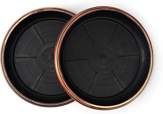 Decorative Heavy Duty Tray/Saucer (2 Pack) Rustic Medieval/French Country Look, Pot/Planter Base for Indoor/Outdoor Decor Use. Long Lasting, Reusable Light Weight (13 inches, Copper)