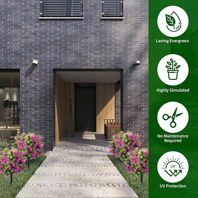 23.6" Artificial Boxwood Topiary Ball Trees with Purple Flowers, Set of 2 UV Resistant No Fade Outdoor Faux Plants with Ground Spike, Fake Shrubs for Garden, Patio, Porch, Yard, Indoor Decor