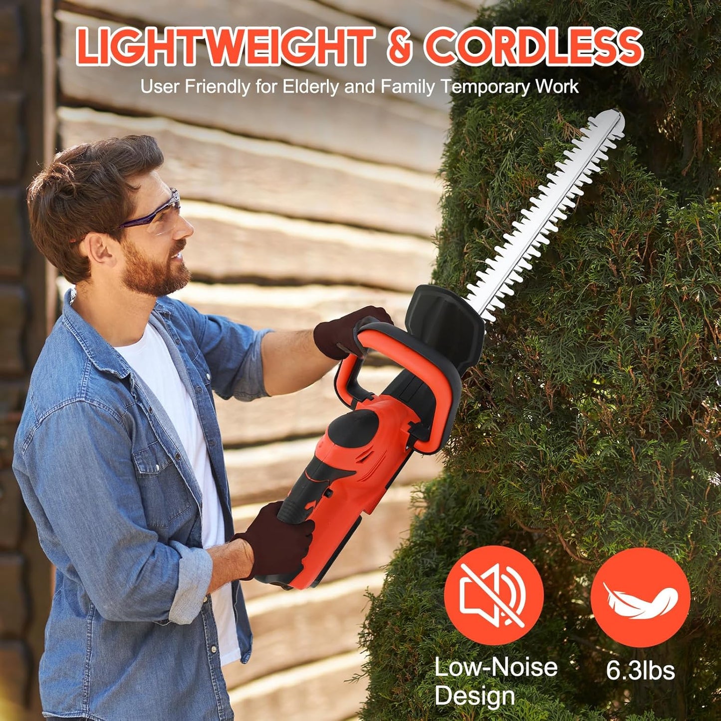 ALSO GO 22’’ Cordless Hedge Trimmer, 21V Electric Shrub Trimmer, Bush Trimmer Cordless with 3.0Ah Rechargeable Battery and Charger, Grass Cutter for Garden, Lawn