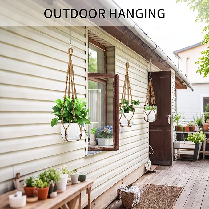 3 Pack Macrame Plant Hanger - 35"/29"/23" Different Sizes, Hanging Planter Basket Flower Pot Holder for Indoor Outdoor, Boho Home Decor, Brown (POTS NOT Included)