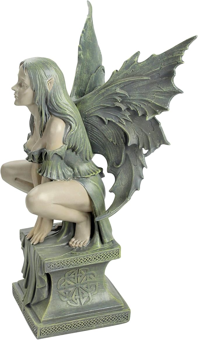 Design Toscano Celtic Fairy's Perilous Perch Outdoor Garden Statue, Large, 19 Inch, Polyresin, Two Tone Stone
