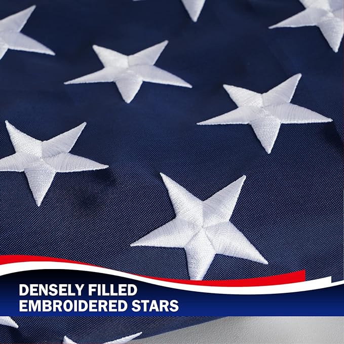 Homissor American Flag 5x8 Embroidered Stars 5x8 Foot Flags USA Heavy Duty Nylon US Outdoor Banner Sewn Stripes with 3 Brass Grommets