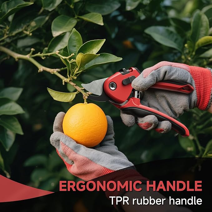8-Inch Professional Pruning Shears - SK5 Steel Blades, Non-Stick Coating, Ergonomic Design, Suitable for Thick Branches, Safety Lock