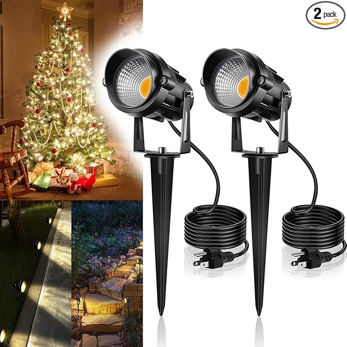 12W Landscape Lighting - Warm White Plug in Outdoor Landscape Light IP65 Waterproof 120V Lawn Flag Light Christmas Halloween Decorative Spotlight for Tree Outdoor Indoor Yard Garden, 2 Packs
