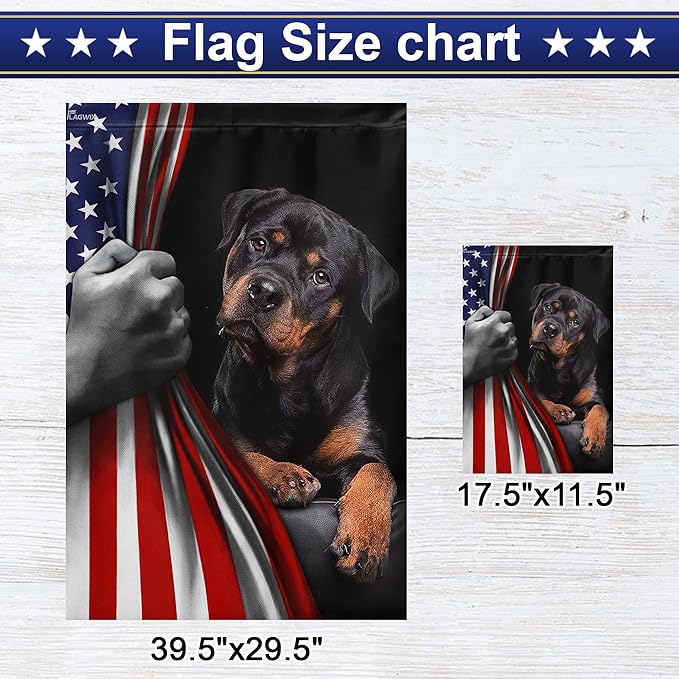 FLAGWIX Patriot American Dog Flags - Rottweiler Double Sided Flag - 4th of July Decorations for Home, Outside, Patriotic House Flag 30x40 Heavy Duty Canvas, Decorative Indoor Outdoor Flag