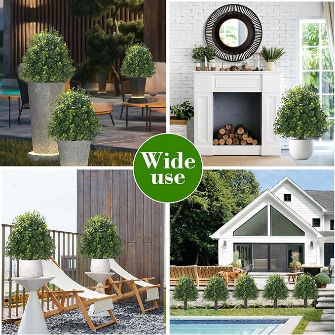 20" Artificial Boxwood Topiary Balls Trees with Ground Spike, 2 Pack UV Resistant Artificial Shrubs, Fake Evergreen Artificial Plant Brush for Indoor Outdoor Front Porch Garden