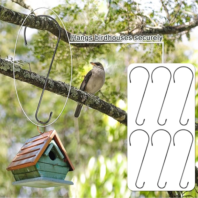 6 Pack 16 Inch Extra Large S Hooks for Hanging Plants, Rust-Proof Heavy Duty Tree Branch Hook Plant Hooks Outdoor for Hanging Bird Feeder,Patio,Indoor Uses