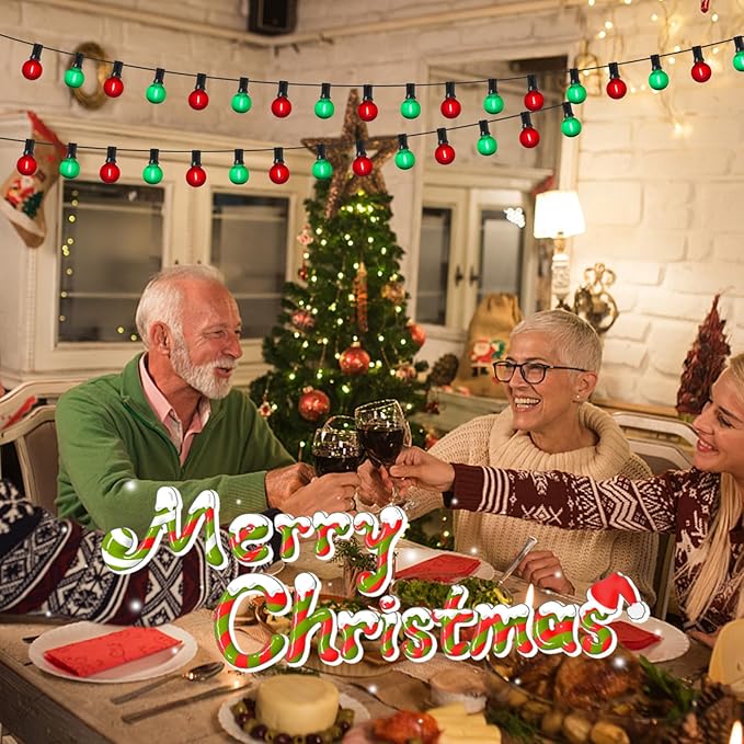 GOOTHY 50Ft Outdoor Red/Green Christmas Lights, G40 Globe Patio String Lights with 25 Ceramic Colorful Bulbs(2 Spare), Outside Christmas Lights for Holiday Party Backyard Christmas