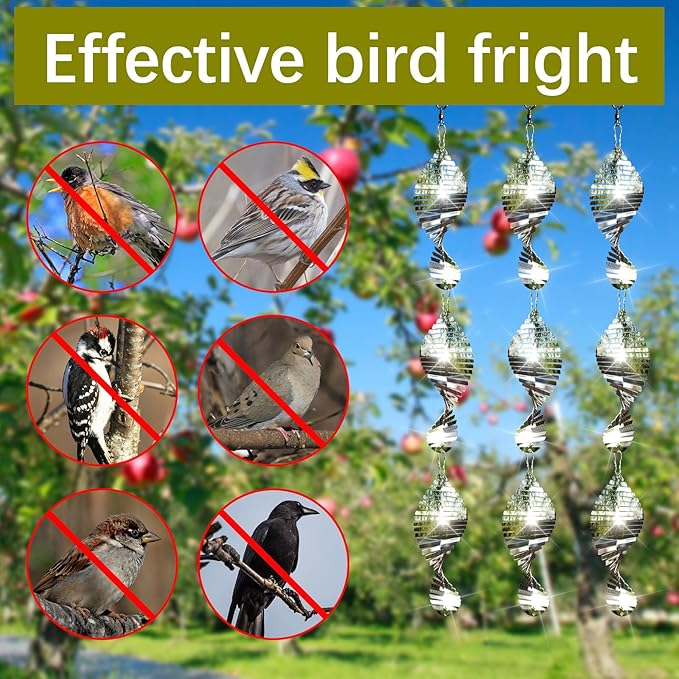 12 PCS Stainless Steel Bird deterrents for Outside,3D Bird Scarer Discs Set Pigeon Deterrent,Bird reflectors to Keep Birds Away Woodpecker Deterrent for House,Crow Deterrent