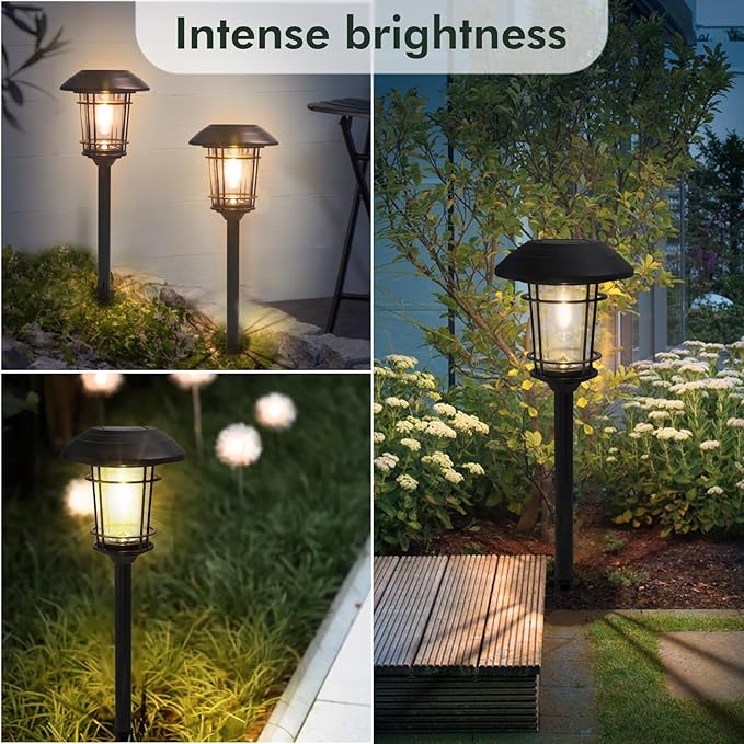 Grand patio Solar Outdoor Lights, 5 Pack, Glass Light Metal Pathway Light, Waterproof Landscape Lighting, Automatic Dusk and Dawn Sensor (Slate Gray)