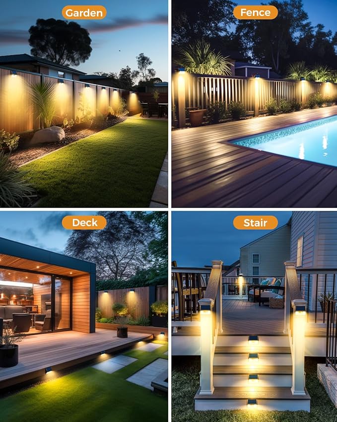 12 Pack Solar Fence Lights Waterproof, Motion Sensor Deck Lights Outdoor, Cold White LED Outside Lamp Wireless for Wall Yard Steps Stairs Garden - Brown