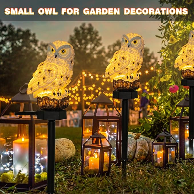 Dazzle Bright 2 Pack Owl Figure Solar LED Lights, Resin Garden Waterproof Decorations with Stake for Outdoor Yard Pathway Outside Patio Lawn Decor to Scare Birds Away, Gifts for Women, Owl Lovers