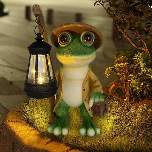 Frog Statue Solar Lights Outdoor-Halloween Christmas Decorations Outdoor, Frog Solar Lights for Garden Patio Porch Decor, Birthday Gifts for Mom Grandma, Housewarming Gifts New Home