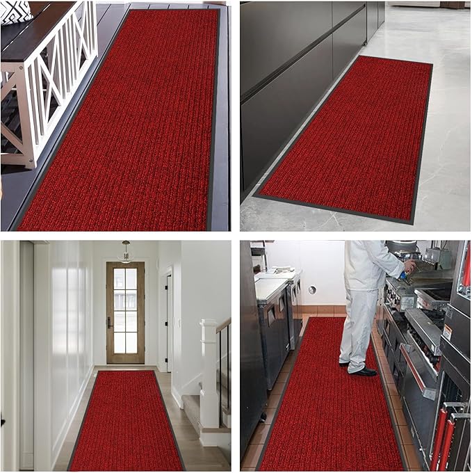 fani Heavy Duty Large Outdoor Indoor Entrance Black Doormat Waterproof Low Profile Entrance Rug Front Door Mat Patio Anti-Skid Rubber Back, 35x72 inch (Red)