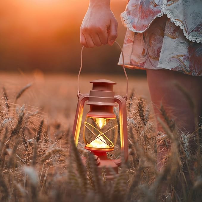 Furora LIGHTING Pink LED Lantern Pack of 2 with 6/18 Timer, 9.5" Inch Flameless Flickering Lantern Candle, Indoor Vintage and Outdoor Patio Hanging Tabletop, Battery Included