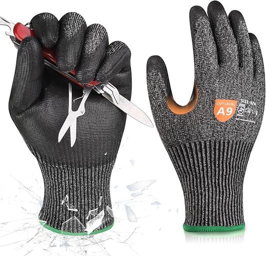 Donfri A9 Cut Resistant Work Gloves for Men - Steel + HPPE Hybrid Safety Gloves for Men, ANSI Cut Level 9 Protection Flexible for Metal Glass Wood Construction Fishing