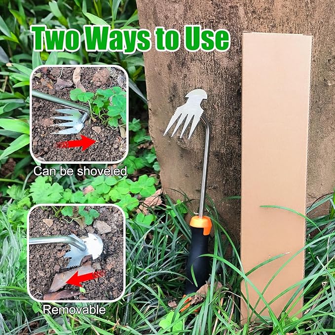 Amposei Weeding Artifact Uprooting Weeding Tool, Multifunctional Weeder, Hand Weeder Tool, Stand Up Weed Puller Tool with Handle for Garden Yard Farm Weed Removal (14in, Metal Rubber Handle)