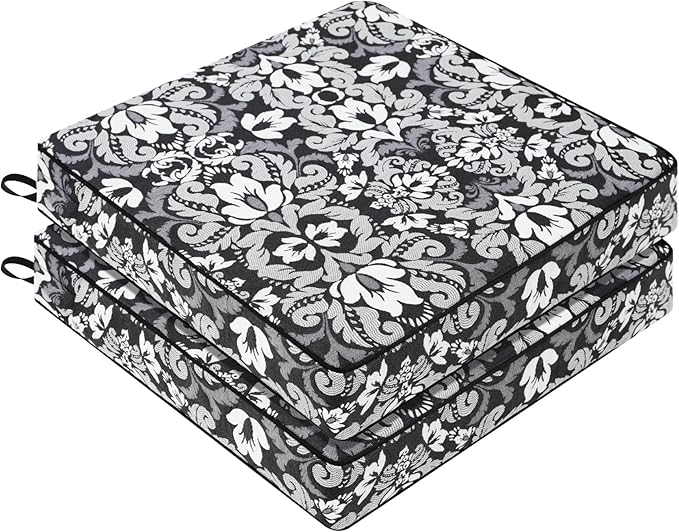 Favoyard Outdoor Chair Cushion 22 x 22 x 3 In Waterproof Pattern Fade Resistant Cushions for Patio Furniture with Removable Cover Attach Straps 28D Foam Insert Cushions Pads for Seat Sofa Couch 2 Pack