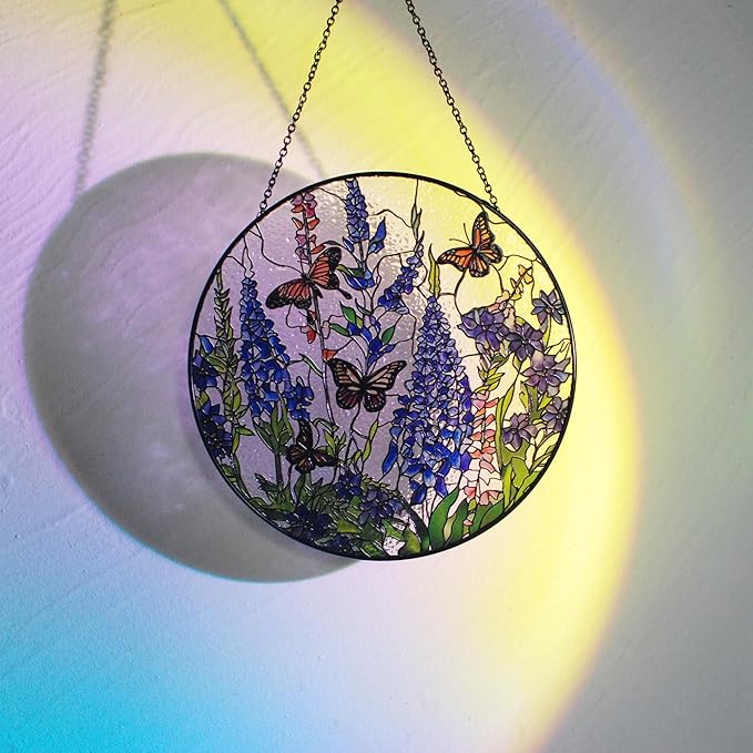 7.8'' Lavender Monarch Butterfly Suncatcher Stained Glass - Monarch Lavender Originally Designed Butterfly Suncatchers for Sun Catchers Indoor Window | Beautiful Gifts for Butterfly Lovers