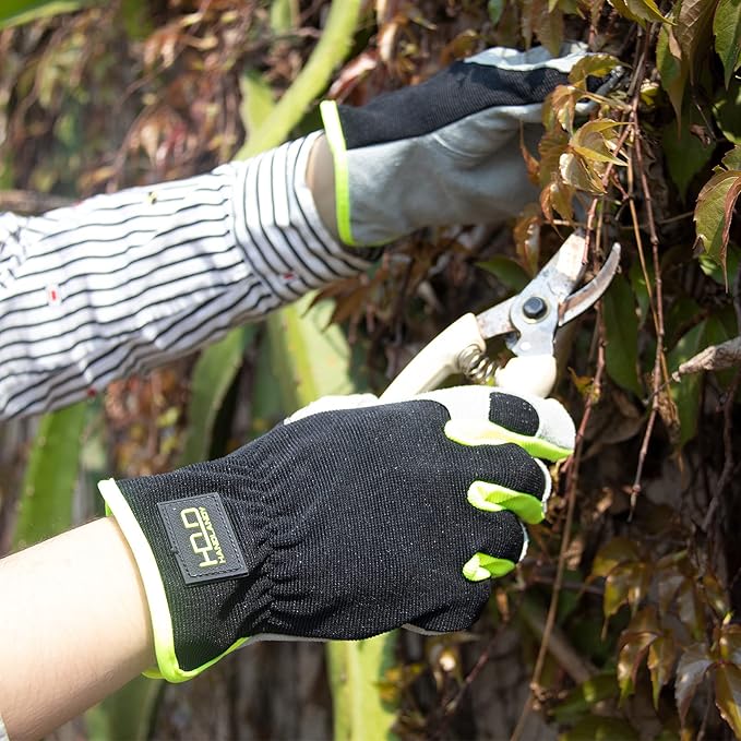 HANDLANDY Leather Work Gloves for Men & Women, Reinforced Durable Garden Gloves, Cowhide Working Glove for Gardening