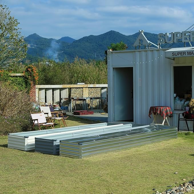 12x4x1FT Galvanized Raised Garden Beds Kit Large Outdoor Metal Gardening Planter Box for Vegetable Elevated Flower Herbs, Gray