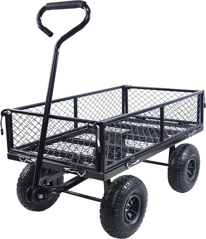 400 Lbs Capacity Mesh Steel Garden Cart Folding Utility Wagon with Removable Sides Multi-Purpose