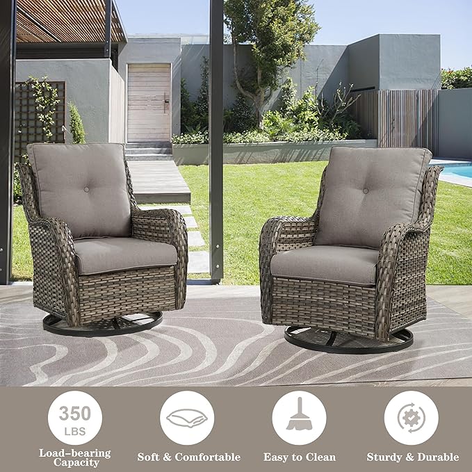 3 PCS Patio Furniture Set - Mixed Grey Wicker Swivel Rocking Chair Set with Side Table