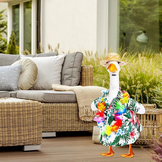 Goose Outfit Lawn Goose Porch Clothing Outfits for Yard Summer Luau 23'' Lawn Outdoor Decoration(Hawaiian Style)