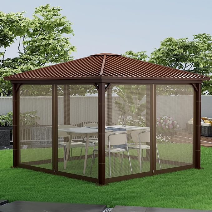 Gazebo Replacement Netting Screen Mosquito Net Screen Walls for 10 x 10 ft Outdoor Gazebo Canopy, 4-Panel with Double Zippers for Outdoor Patio (Only Netting)