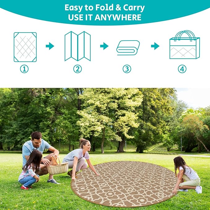 HEBE Outdoor Rug Waterproof 8ft, Plastic Straw Rug Camping Rug, Reversible Outdoor Patio Rugs RV Mat Clearance, Indoor Outside Floor Carpet for Porch,Deck,Camper,Balcony,Backyard