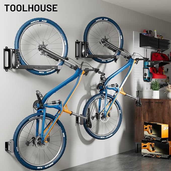 2-Pack Swivel Bike Rack Wall Mount, Bike Hangers for Garage, Space-Saving Vertical Bike Holder, Holds up to 77 lbs, Bicycle Wall Hanger Storage, No Heavy Lifting Required Indoor Hanging Bike Rack