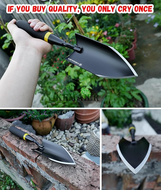Garden Shovel - Heavy Duty Gardening Hand Trowel, Carbon Steel Garden Trowel with Rubberized Handle, Trowel Garden Tool for Diligent Farmer Soil Planting Digging Transplanting