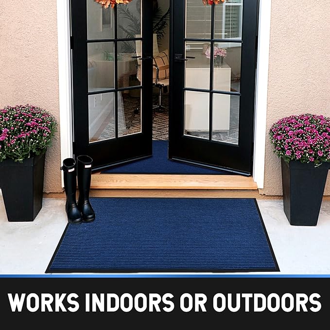 Heavy Duty Entrance Mats, Indoor and Outdoor Durable Rubber Door Mat, Easy Clean Waterproof Anti-Slip Doormat, Low Profile Floor Front Doormat Rugs for Entryway, Patio, Garage 60" x 35" Blue