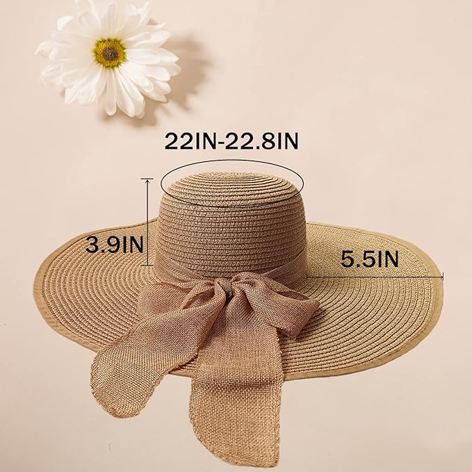 Floppy Big Beach Straw Hats for Women Foldable Summer Wide Brim Packable Sun Hat Womens Travel Straw Fedora Hat