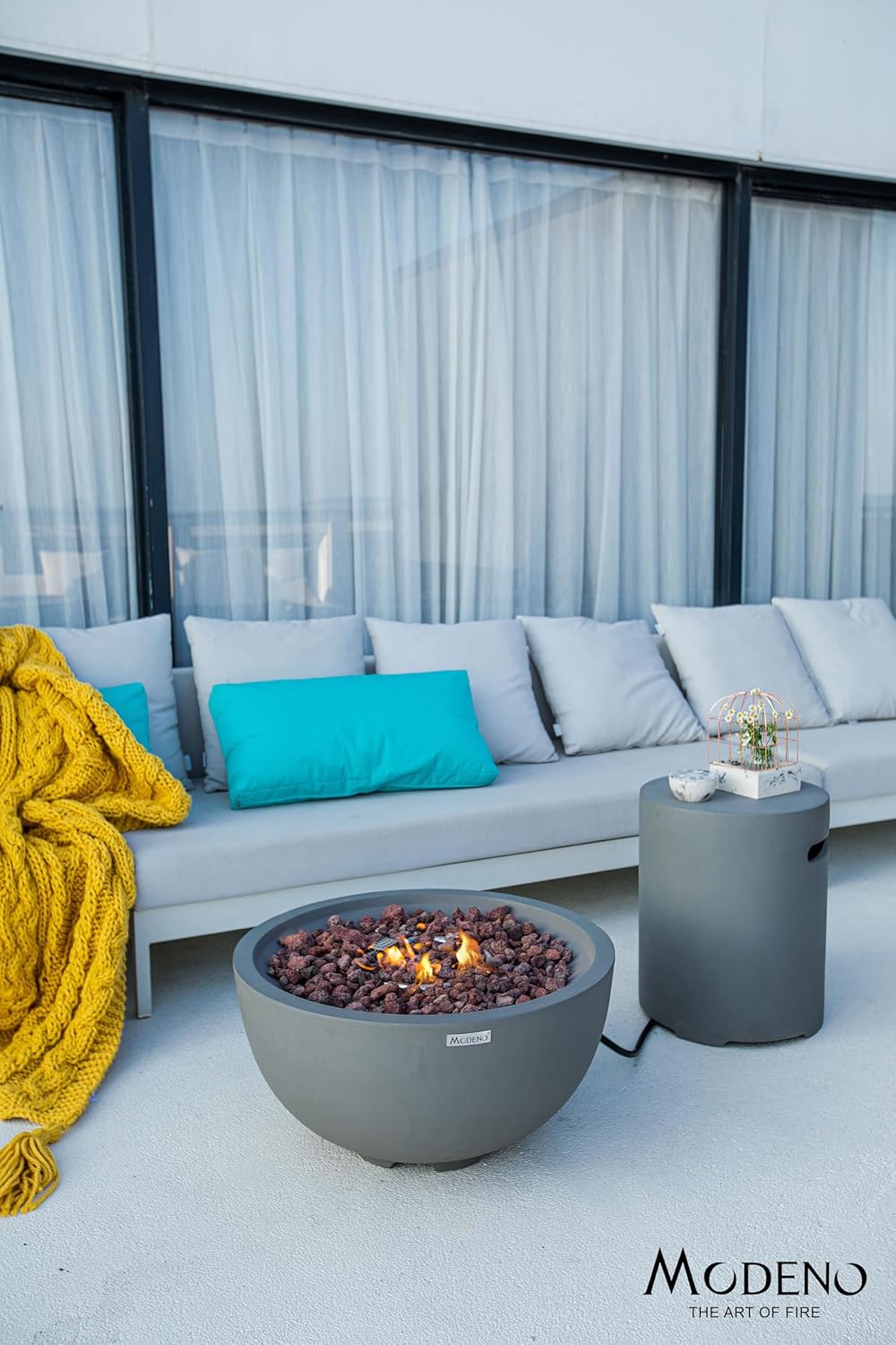 AMS Fireplace | Modeno | Nantucket | Firepit Table | Cover and Lava Rocks Included | (Fuel: Liquid Propane - Light Gray)